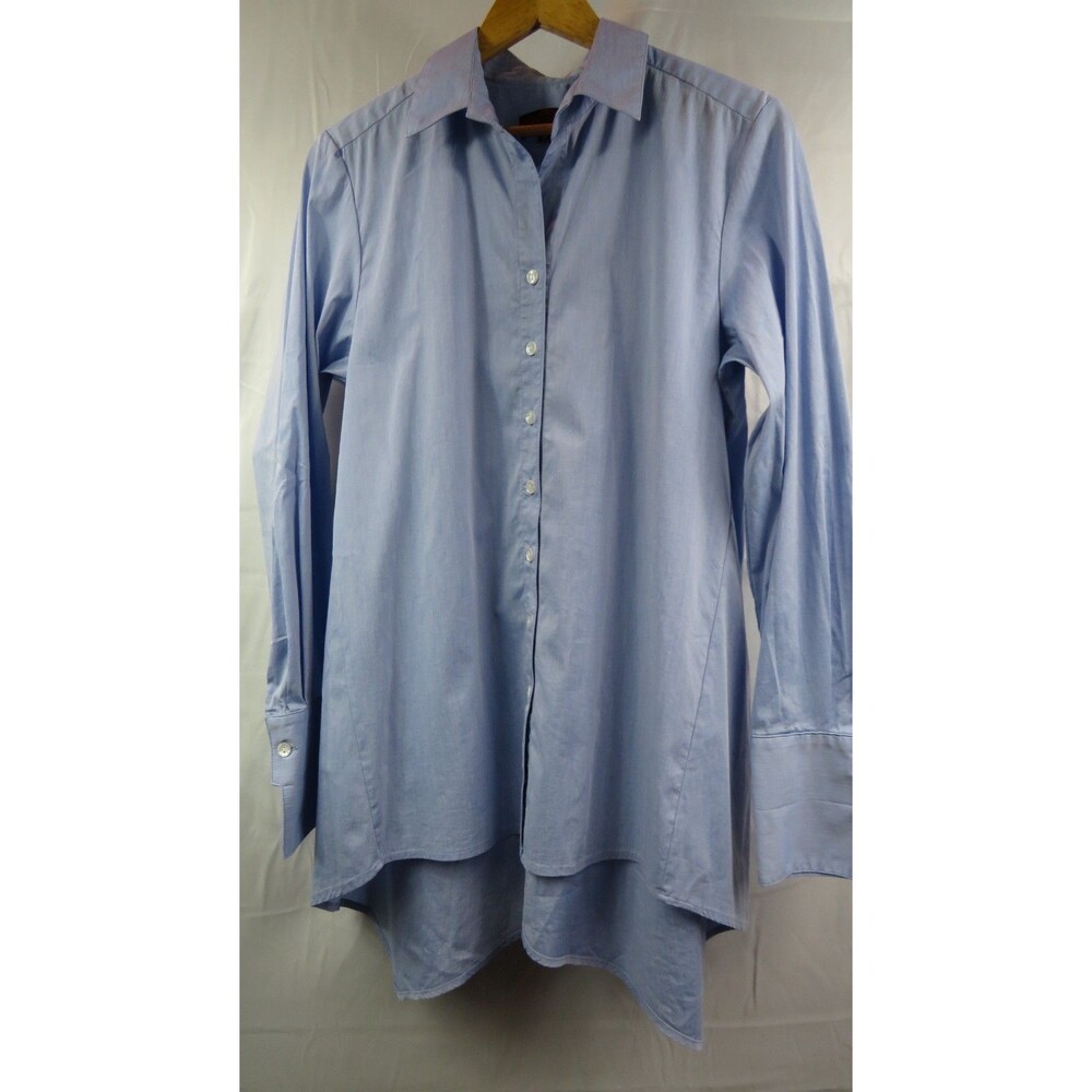 Krazy Larry Womens Button Down Cotton Collared Blouse Corporate Work Blue Sz Med